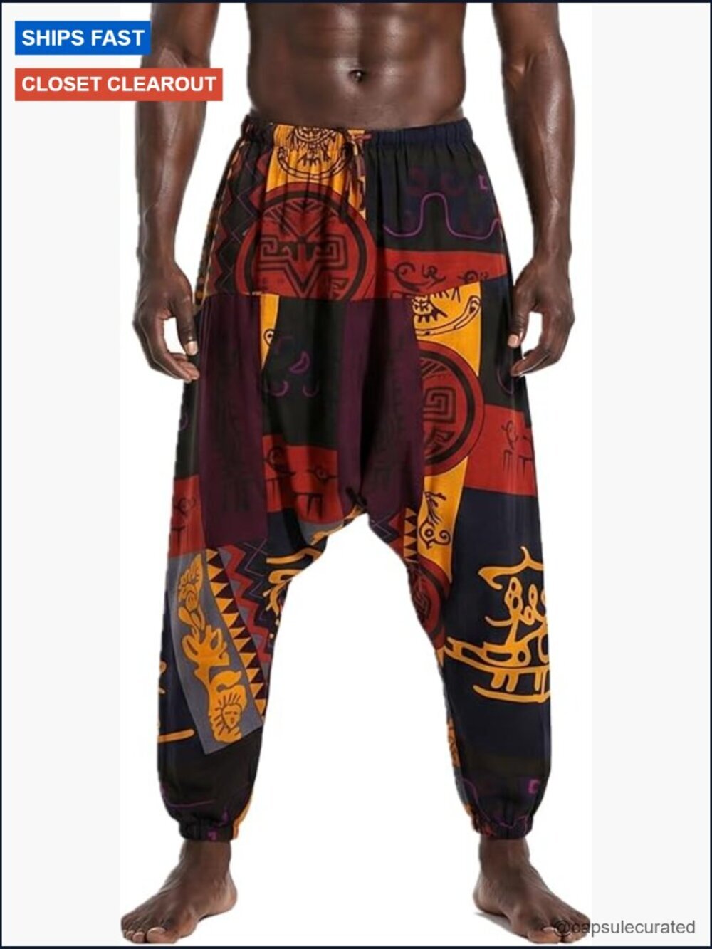 Mens Harem Pants Elastic Waist Drawstring Baggy Hippie Trousers Cotton Boho